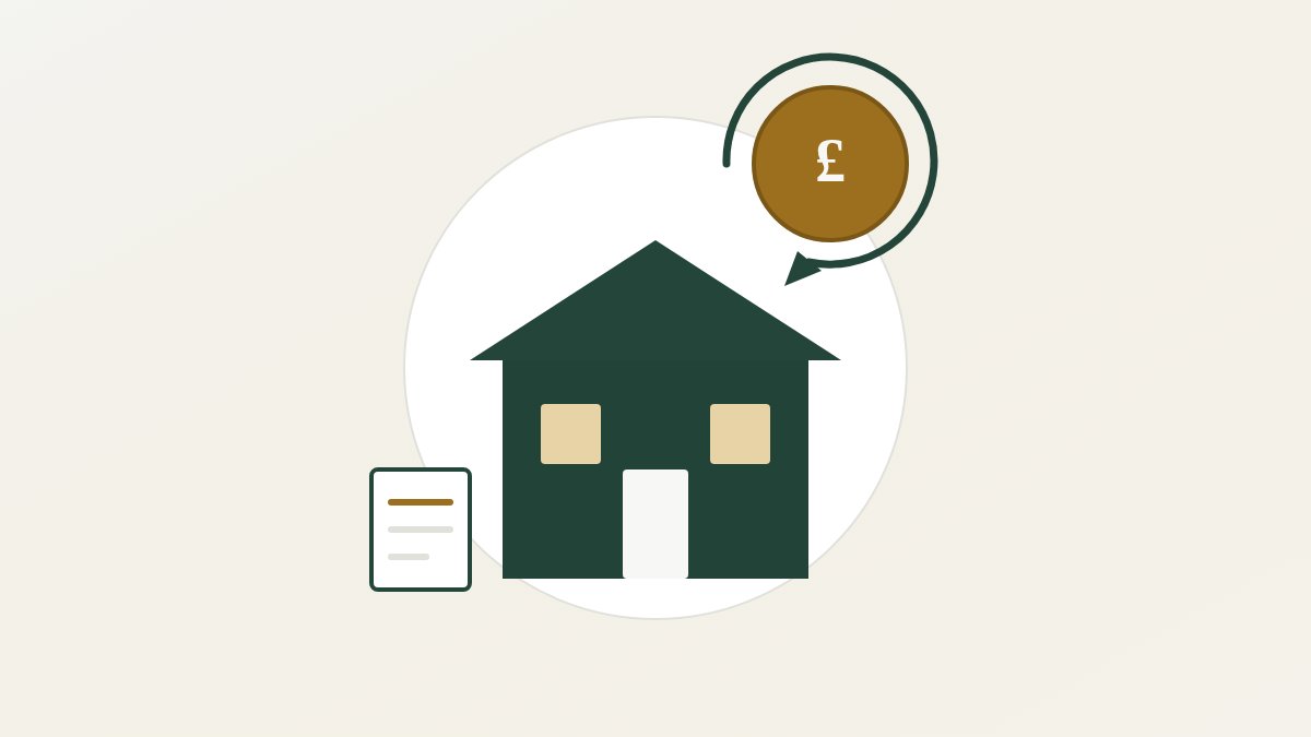 Illustration of a house with a refund arrow and a pound coin, representing reclaiming overpaid stamp duty.
