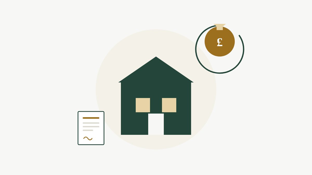 Illustration of a house, a signed gift document and a stack of coins, representing a family-gifted mortgage deposit.